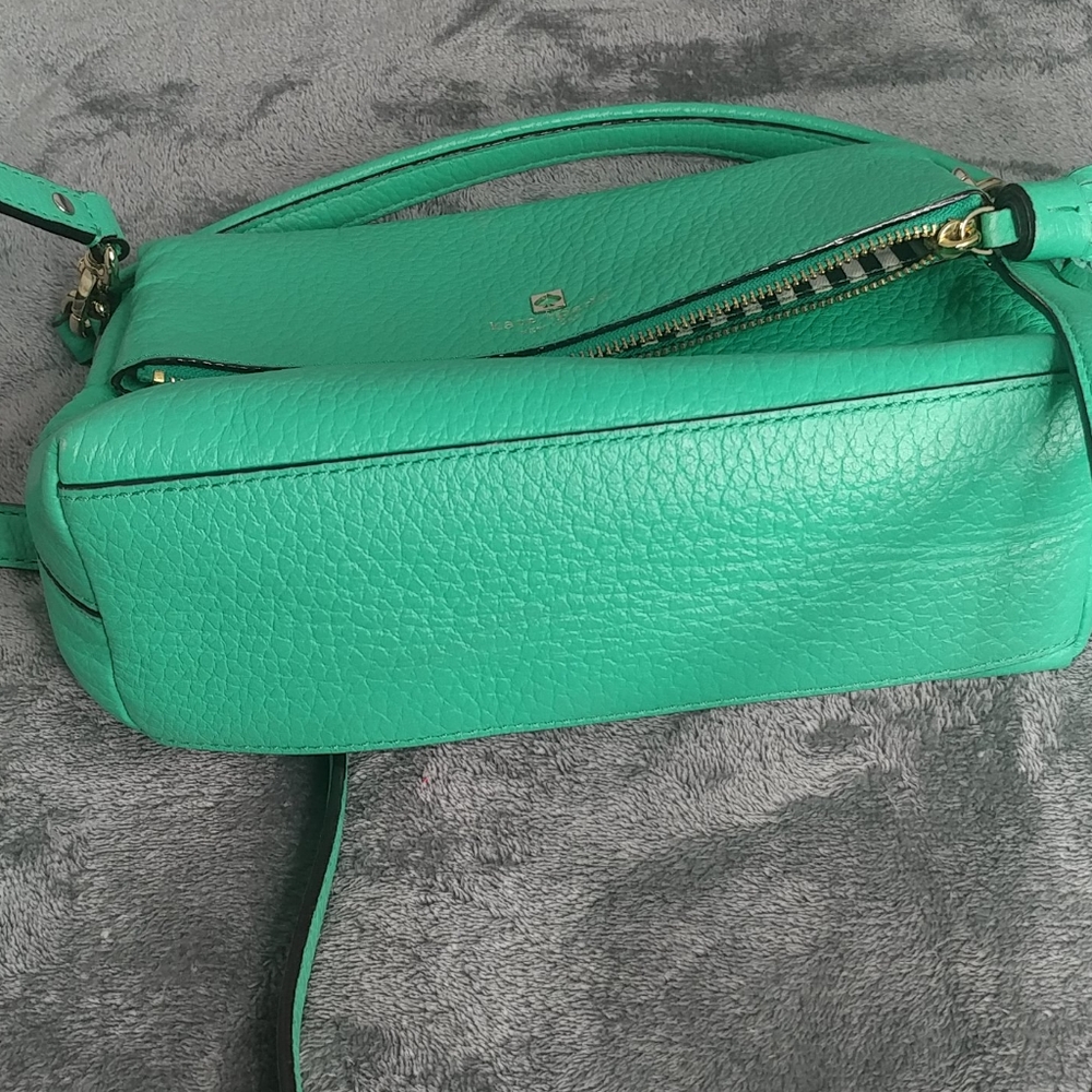kate spade turquoise pebbled leather satchel with tassel - Picture 9 of 14